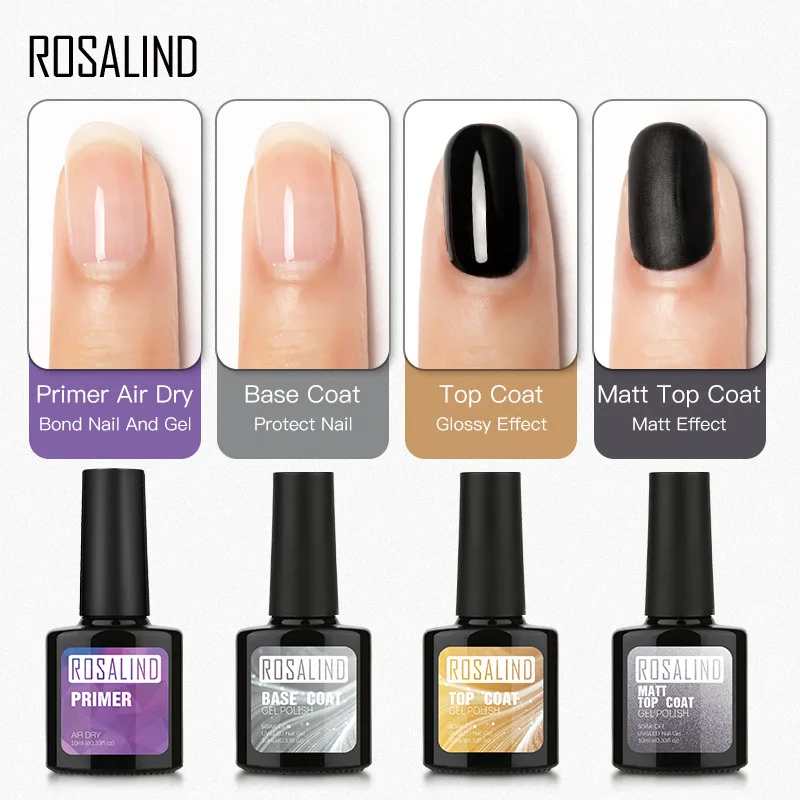 Rosalind-esmalte em gel para unhas, 10ml, 4 pçs, primer, base seca, cobertura fosca, conjunto para unhas, esmalte em gel