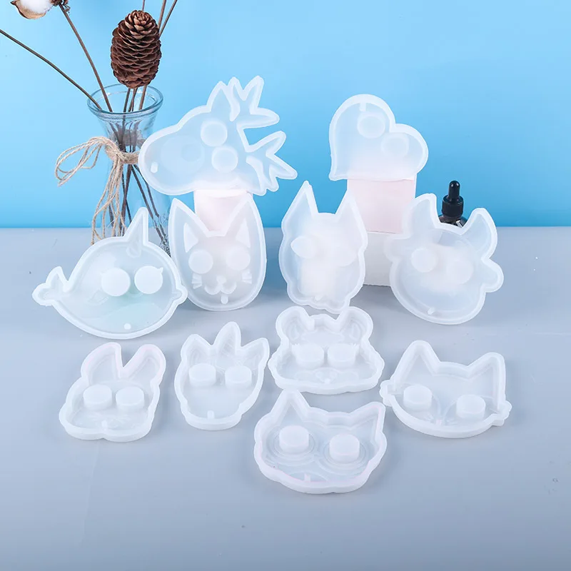 DIY Self Defense Keychain Mold 13 Cute Animal Head Silicone Molds Pendant Resin Epoxy Craft Jewelry Resin Moulds Form For Epoxy