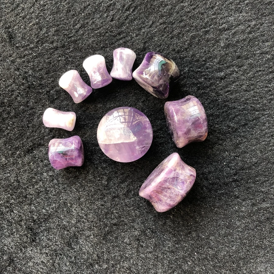 Natural Amethyst Ear Plugs Wholesale 2pcs Set Bead Sizes 8mm-25mm Various Gauges Body Jewelry Puncture Stone Beads