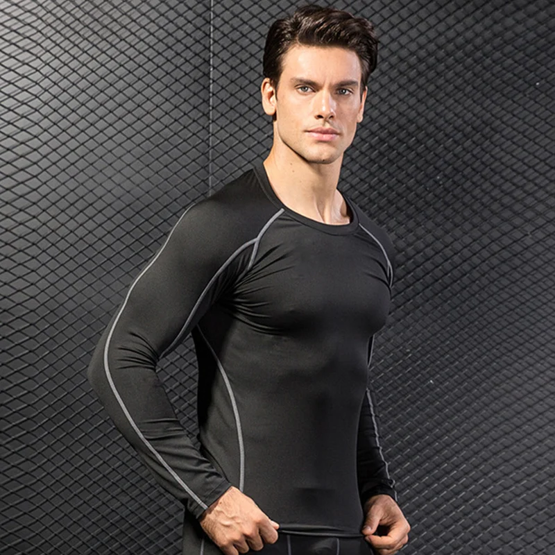 Customize LOGO Long Sleeve Running T Shirt Men Quick Dry Jogging Tshirt Compression Gym Fitness Rashguard Sportswear Top Tees