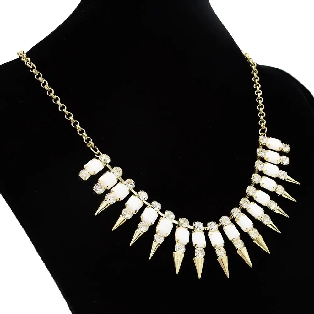 New Fashion Punk Rock Crystal Square Resin Stone Gem Spike Rivet Choker Bib Necklace for women