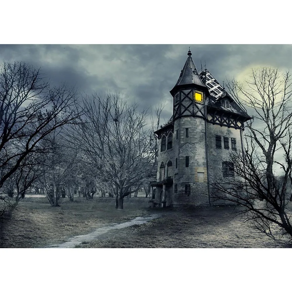 Mocsicka Ретро Замок Лес Фон Темное Облако Луна Хэллоуин Фото Фон Новорожденный Ребенок Реквизит Украшения