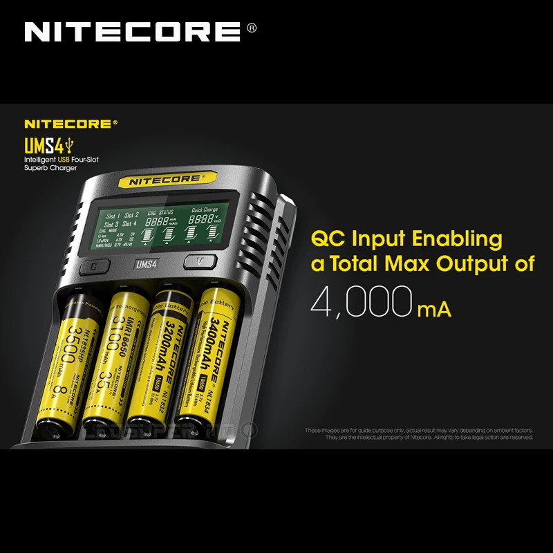 LCD Display NITECORE UMS4 / UMS2 Intelligent USB Four-slot Superb Charger