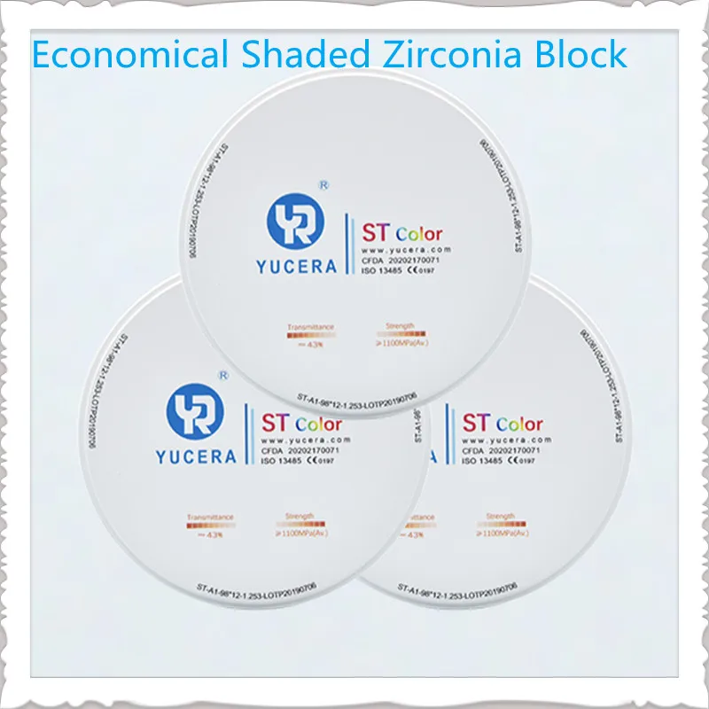 Yucera ST-Color Zirconia Blocks Dental Lab Material Explore Esthetic CAD CAM 98*16mm System Transparency 43% color 16