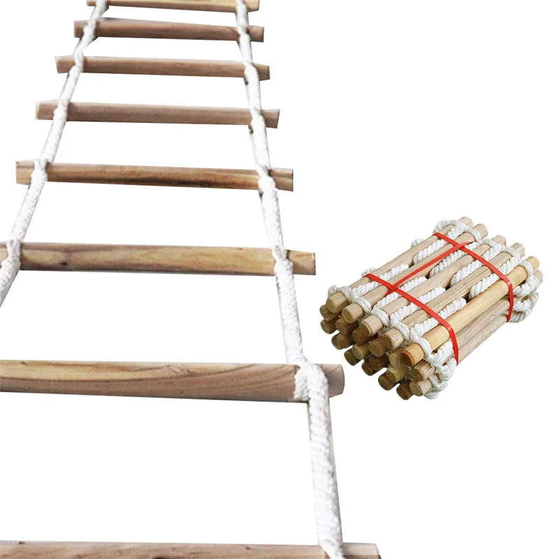 

3M 5M Wooden Rope Ladder Home Lifeline Ladder Outdoor Round Nylon Soft Steps Escape Ladder Fire Rescue Home Climbing Rungs