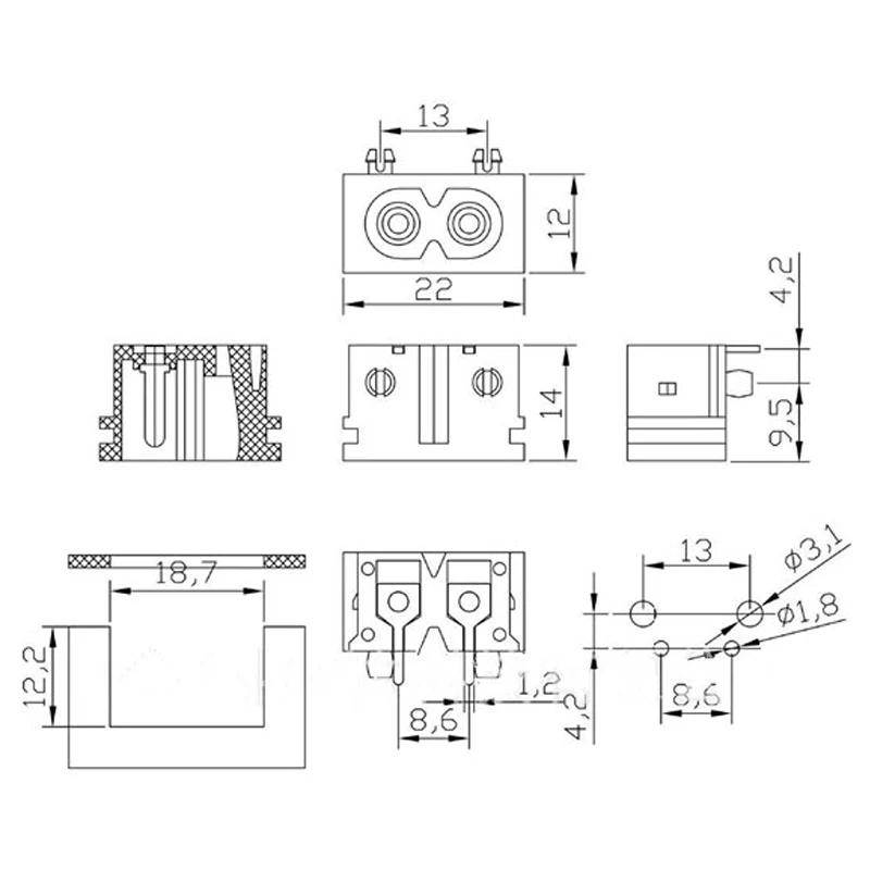 10pcs AC-019 AC 전원 소켓 잭 콘센트 커넥터 8 자형 인터페이스 충전 용 2pin