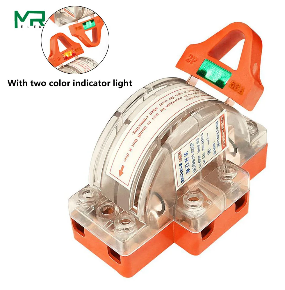 high-quality 1PSC /32A/63A/100A 2P Transparent with lamp Two Pole Double Throw Knife Disconnect Switch