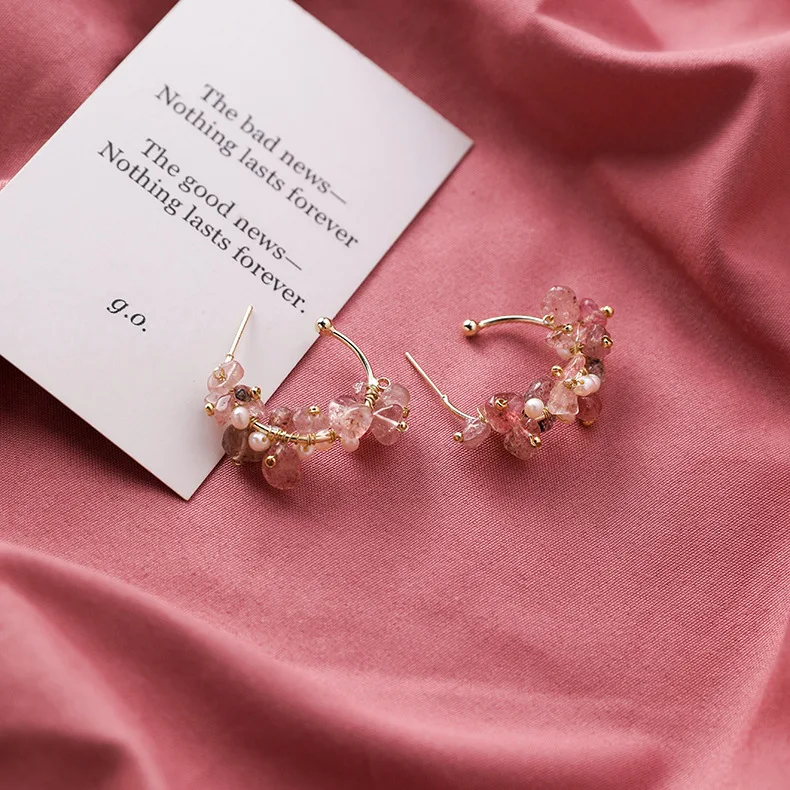 2019 Korea New Design Fashion Jewelry Hand-knitted Natural Irregular Stone Earrings Elegant Freshwater Pearl Earringsfor women