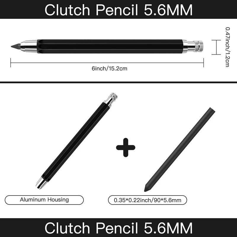 2 قطعة 5.6 مللي متر الرصاص حامل التلقائي الميكانيكية قلم رصاص مع مبراة والفحم الرصاص الملء ، 6 قطعة عبوات الرصاص اضافية