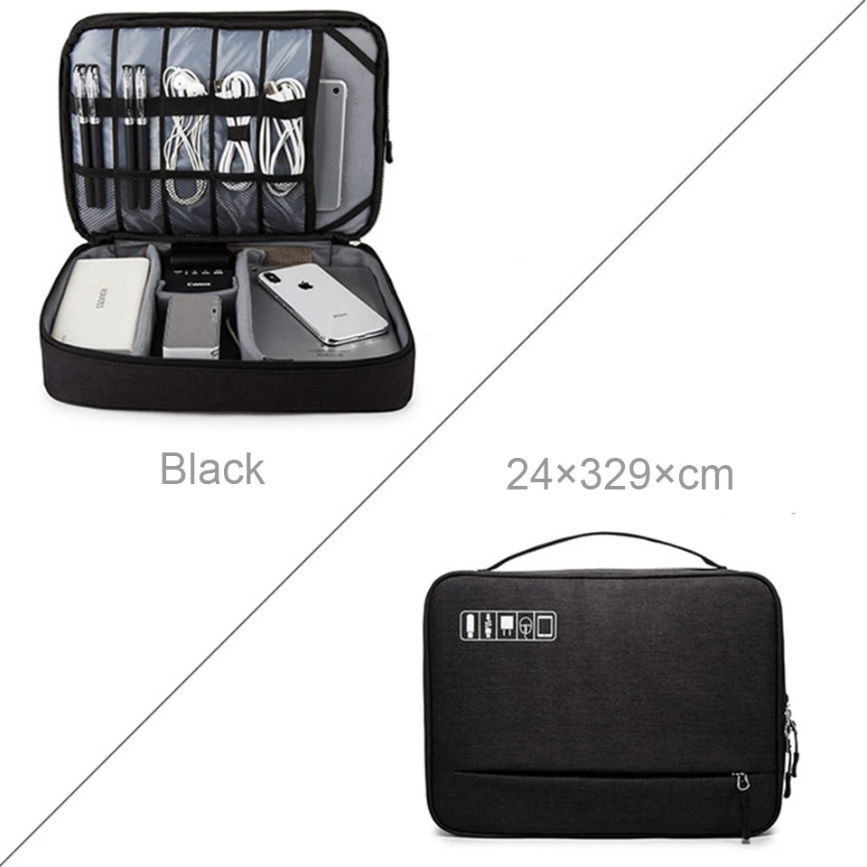 Bolsa de juego de accesorios electrónicos de doble capa, estuche organizador portátil para iPad, discos duros, Cables, h