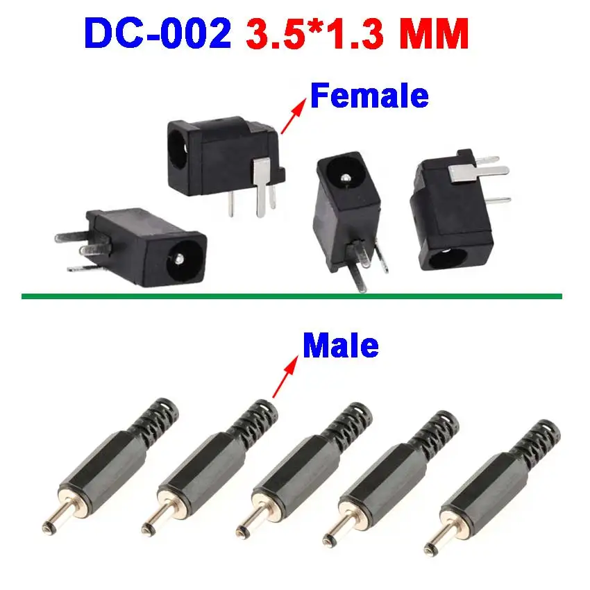 

50PCS DC-002 3.5*1.3 MM DC Power Jack Female Charging Socket and Male DC Plug 3.5 x 1.3mm 3Pin Charging DC Connector DIP DC-002