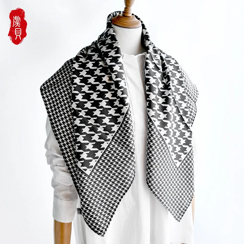 Houndstooth Real Silk twill Scarf Printed big Square Bandana Women Luxury Head Scarfs For Ladies Fashion 2020 Foulard Femme Gift