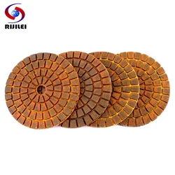 RIJILEI 4PCS Longer Life 4 Inch Metal Copper Bond Wet Diamond Polishing Pads Sanding Disc Grinder for Granite Marble Stone