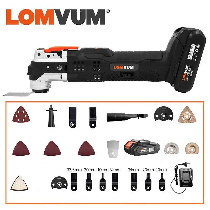 LOMVUM 20V Electric Saw Cordless Oscillating Multi Function Tool Trimmer Renovator  Woodworking Home Power Tools Cutter