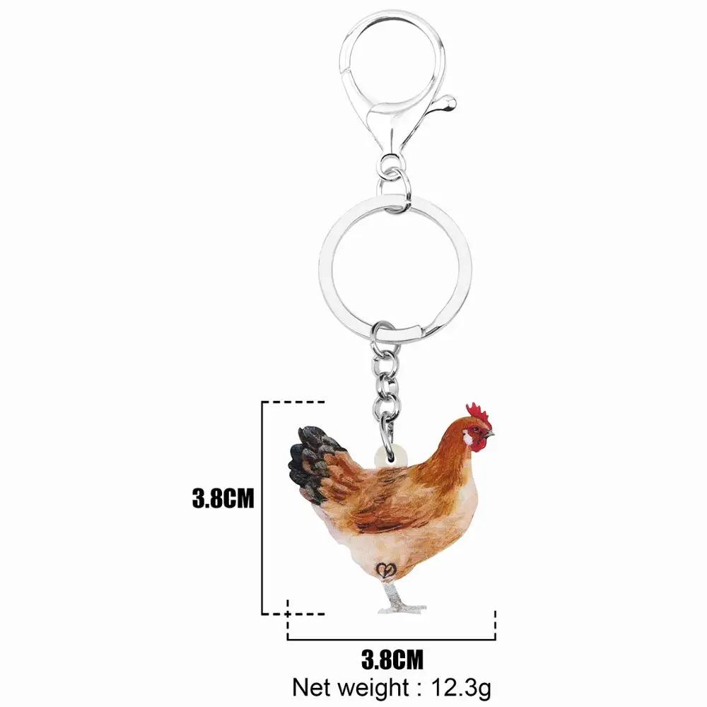 Bonsny Acrylic Hen Chicken Keychains Keyring Printing Farm Animal Key Chain Jewelry For Women Girls Trendy Bag Car Decoration