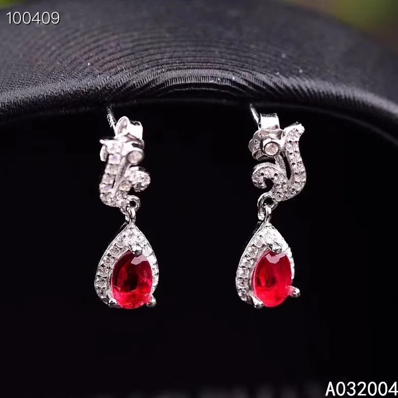 

KJJEAXCMY Fine Jewelry 925 Sterling Silver Inlaid Natural Red Ruby Female New Woman Lady Earrings Ear Studs Trendy Got Engaged