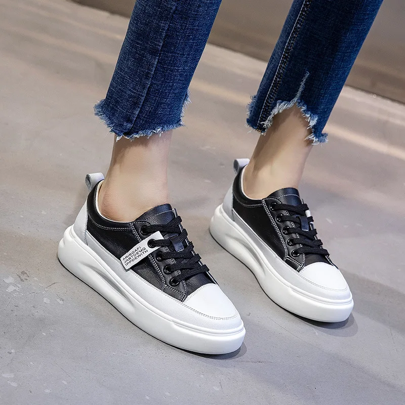 White Shoes Women\'s 2024 Trend Fashion Genuine Leather Designer Luxury Tennis Female Platform Flat Casual Sport Sneaker Woman 41