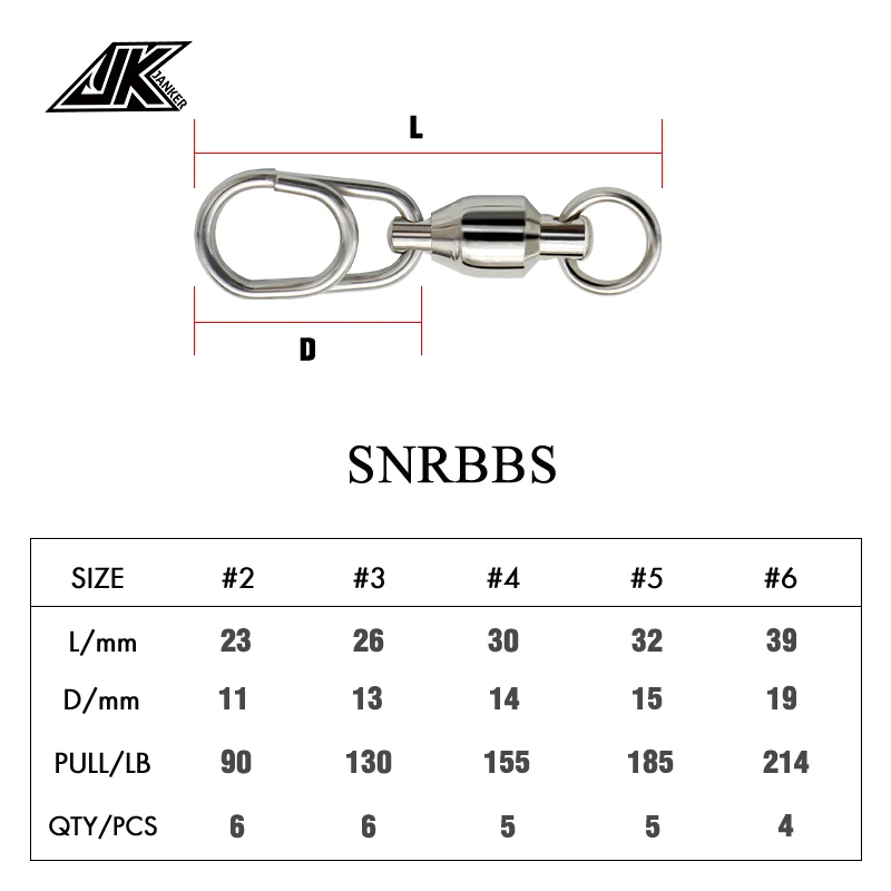 JK New Arrival pike fishing accessories Connector Pin Bearing Rolling Swivel Stainless Steel Snap Fishhook Lure Swivels Tackle