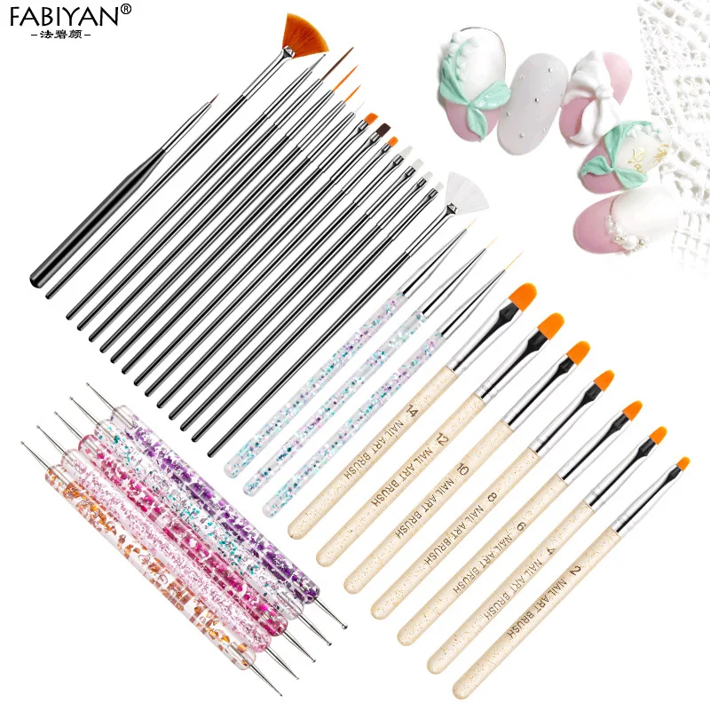 Nail Art Brush Set UV Gel Liner Painting Carving Rhinestone Dotting Pen Toe Separator Dust Brush Scissors File Manicure Kit