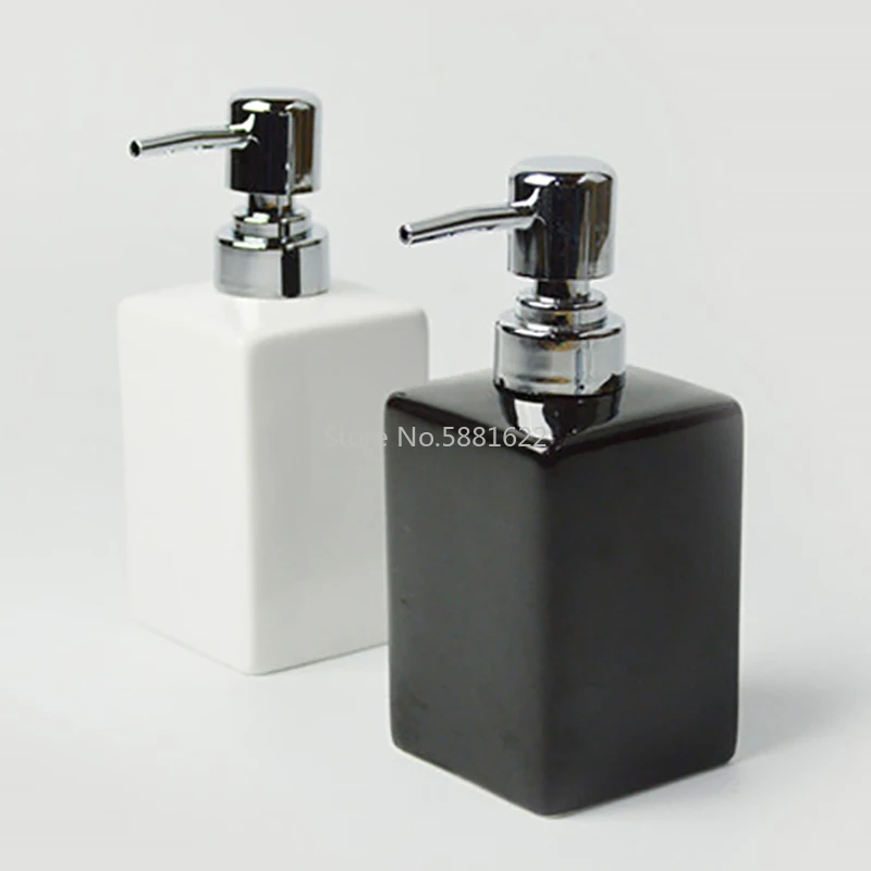 320ml Ceramic Emulsion Press Bottle with Wooden Tray Black and White Sub-bottle Modern Simple Home Hotel Bathroom Soap Dispenser