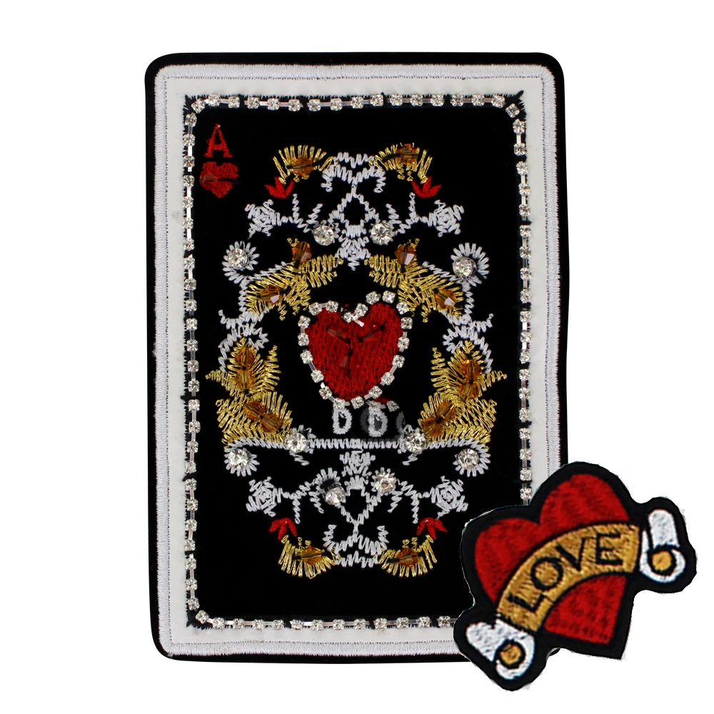 Sequin Beaded Playing Poker Cards Applique Vintage Embroidery Paillette Game Patches Clothing Crown Heart Sewing Accessories