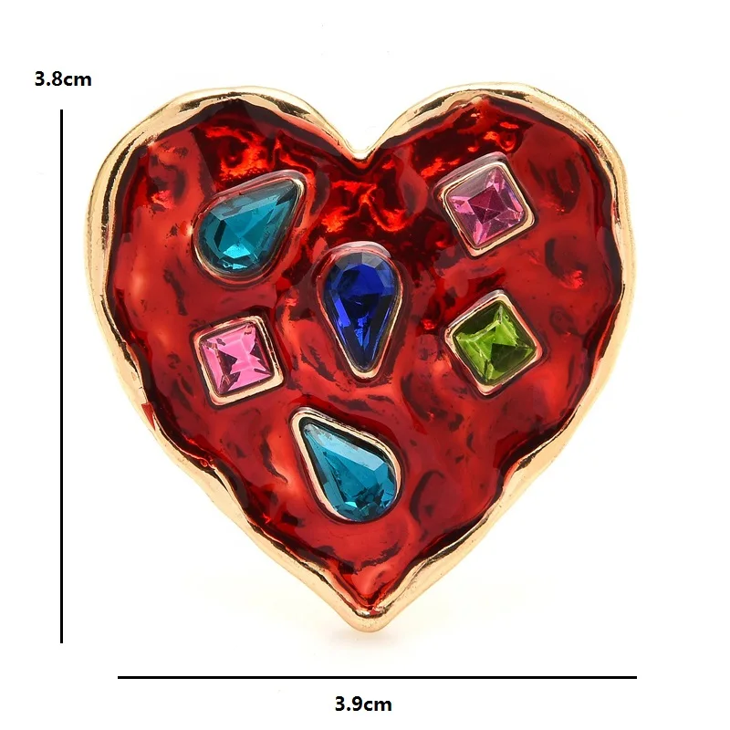 Wuli&baby Heart Brooches Women Unisex Rhinestone 2-color Red Heart Badge Brooch Pins Gifts