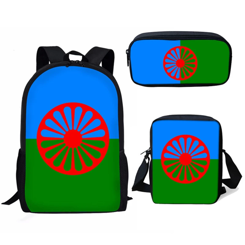 Sacs d'école imprimés de drapeaux de voyage pour garçons et filles, cartable/sac carré/sac à stylo pour adolescents, sac à dos personnalisable pour femmes et hommes 3 pièces/ensemble