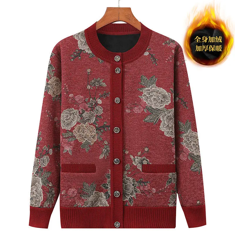 Maglione Cardigan per anziani donna velluto abbigliamento per la mamma nonna maglione lavorato a maglia giacca autunno inverno Cardigan cappotto W2406