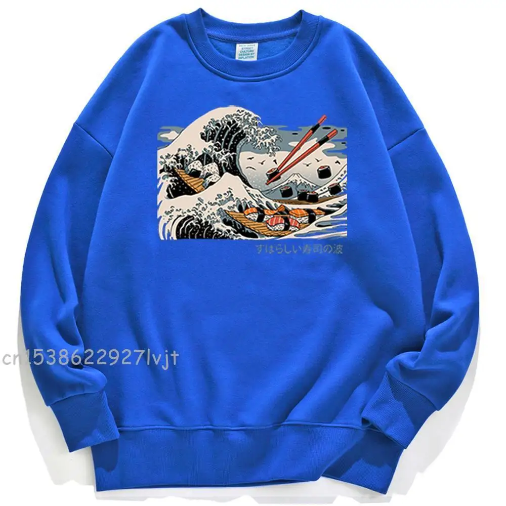 The Great Sushi Wave Prints Hoodie Female Funny Crewneck Pullover Hoody New Loose Fleece Clothes Cute Fleece Sweatshirts Female