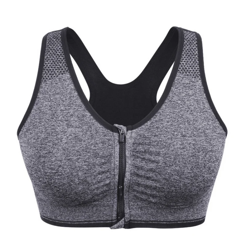 Women Sports Bra Front Zipper Closure Push Up Bras Shockproof Fitness Vest Removable Padded Wireless Tops Sports Tops Lady Bra