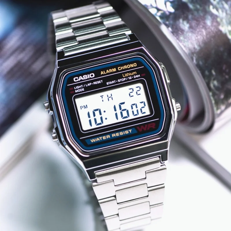 Men Watches Life Waterproof LCD Colorful Cold Light Watch Stainless Steel Digital Watch 5 Alarm Clock World Time Watches