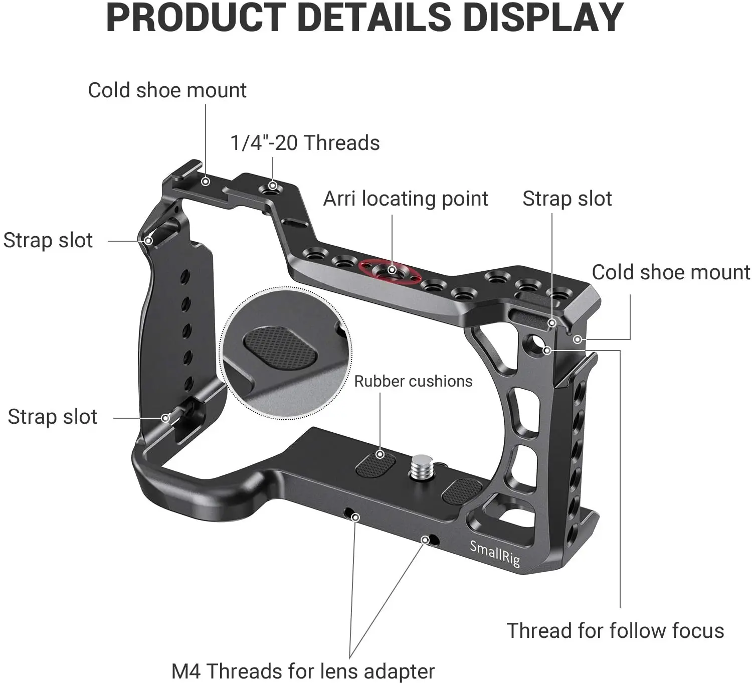 SmallRig A6600 Camera Cage for Sony A6600 With Cold Shoe Mount 1/4 Thread Holes for Microphone Flash Light DIY Options 2493