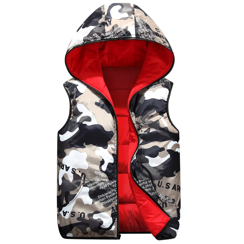 Parent-Child Outfits Warm Camo Reversible Vest Girls Boys Cotton Full Zip Waistcoat School Kids Outerwear Child Jacket 100-185cm