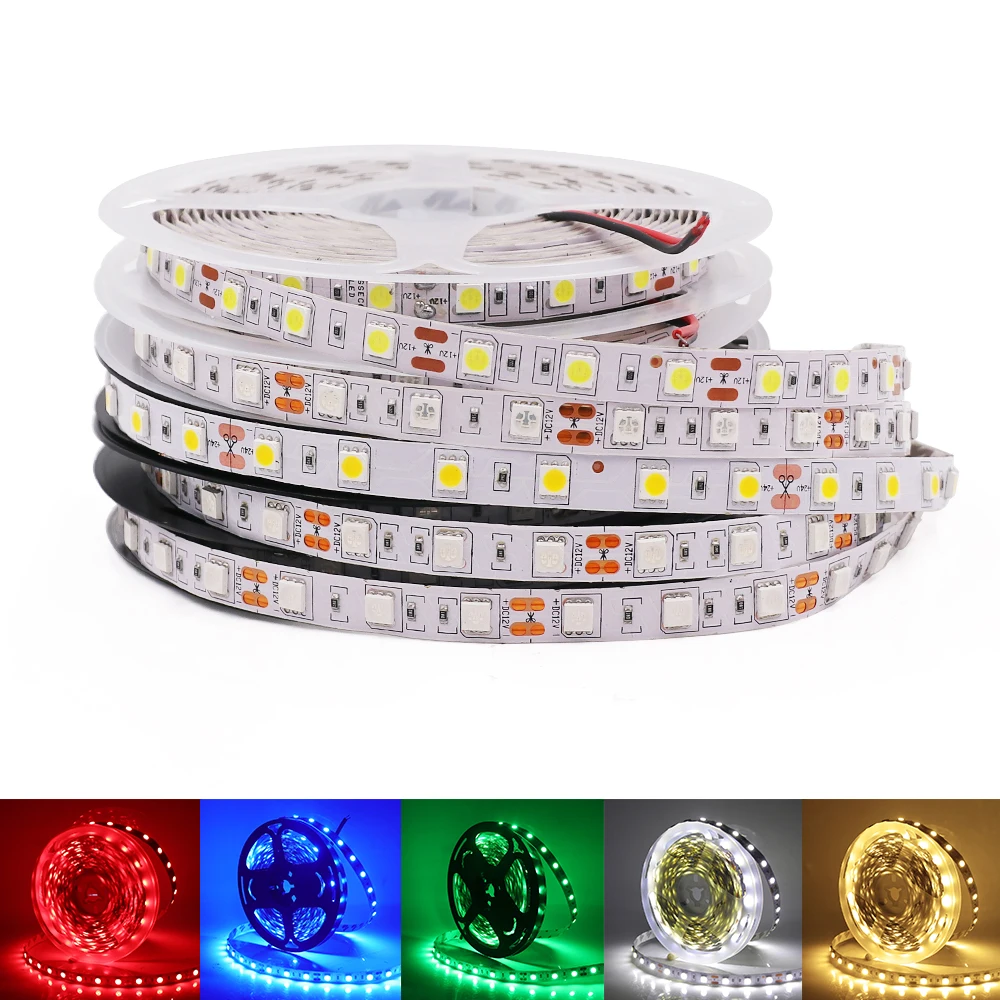 LED Strip 5050 2835 Flexible Home Decoration Lighting 60LEDs/m RGB Waterproof LED Tape Cold Warm White/Blue/Green/Red 5m/lot 12V