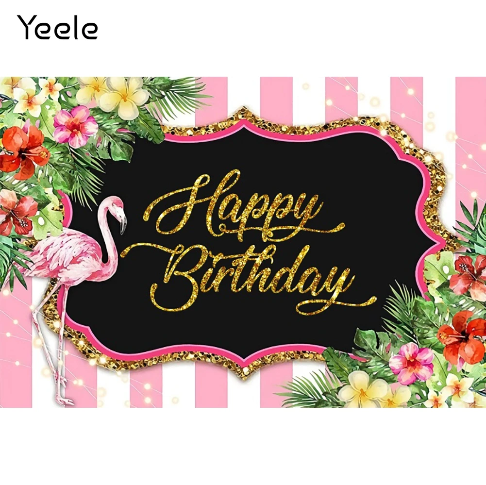 Yeele Spring Flowers Flamingo Photocall Pink Stripes Birthday Party Photography Backdrop Decoration Backgrounds For Photo Studio