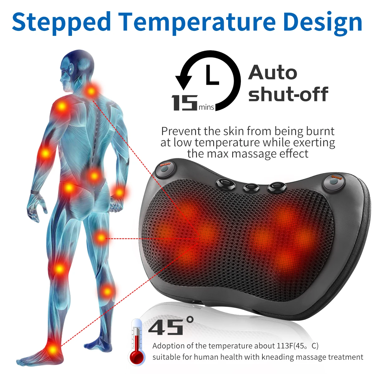 Electric Neck Massage Pillow for Shoulder Back Heating Kneading,Infrared therapy shiatsu head Massager,8 head