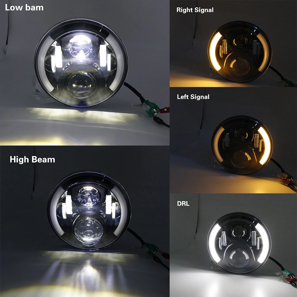 مصباح أمامي مستدير للسيارات 7 بوصة بإضاءة LED بقدرة 40 وات 60 وات بشعاع عالي/منخفض أبيض (كهرماني) DRL عيون بزاوية حلقة هالو متوافق مع رانجلر سوزوكي فاز 2101