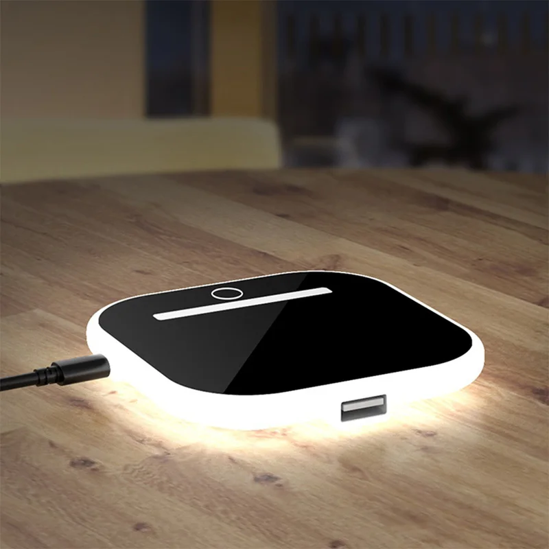 Qi Fast Wireless Charger with Smart Night Light Adjustable Lighting Desktop Phone Holder for IPhone for Samsung for Xiaomi