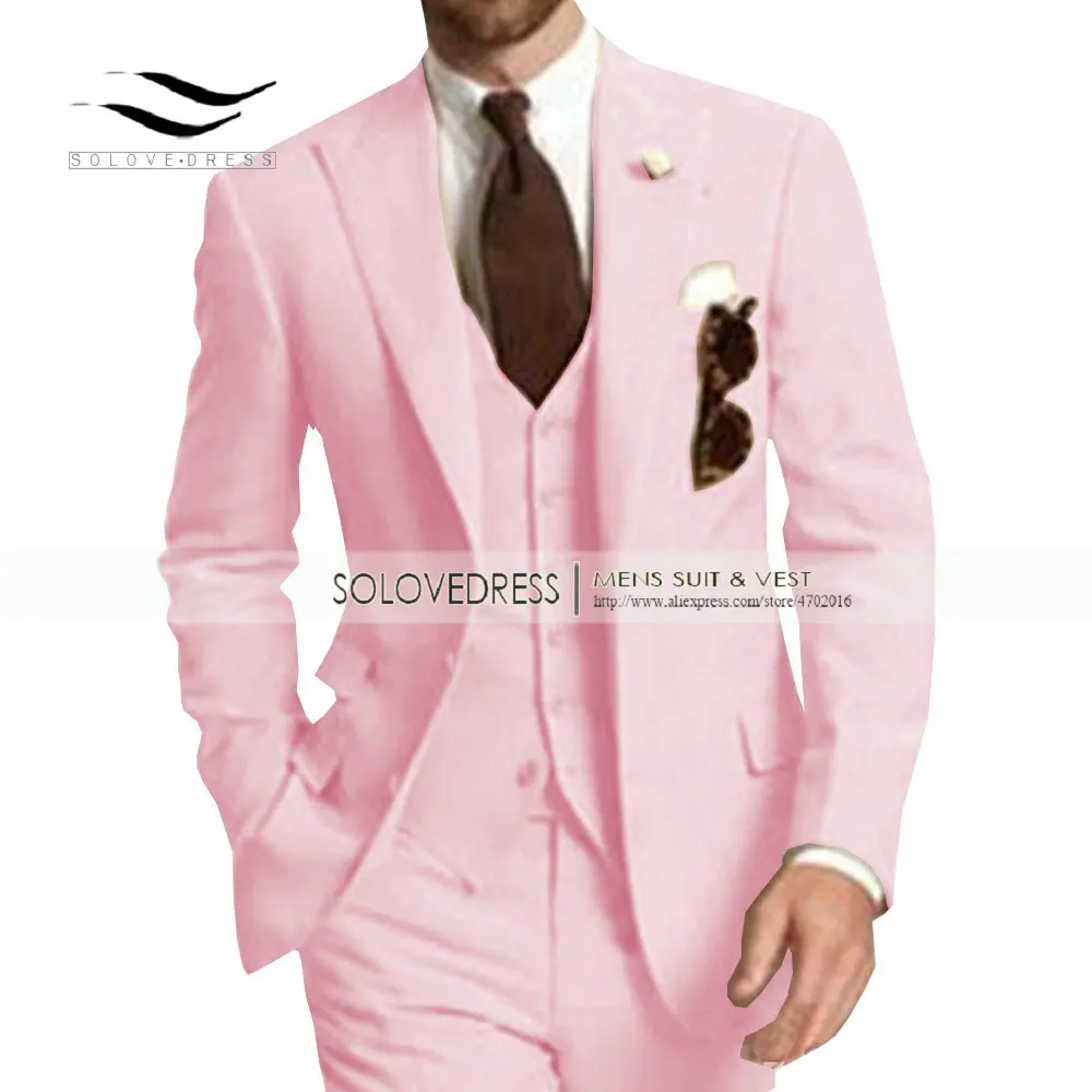 Vestito degli uomini di Affari Formale Si Adatta Alle 3-Pezzi Notch Risvolto Solido Smoking best Uomo Per La Cerimonia Nuziale Groomsmen (Giacca Sportiva + vest + Pants) beige Nuovo