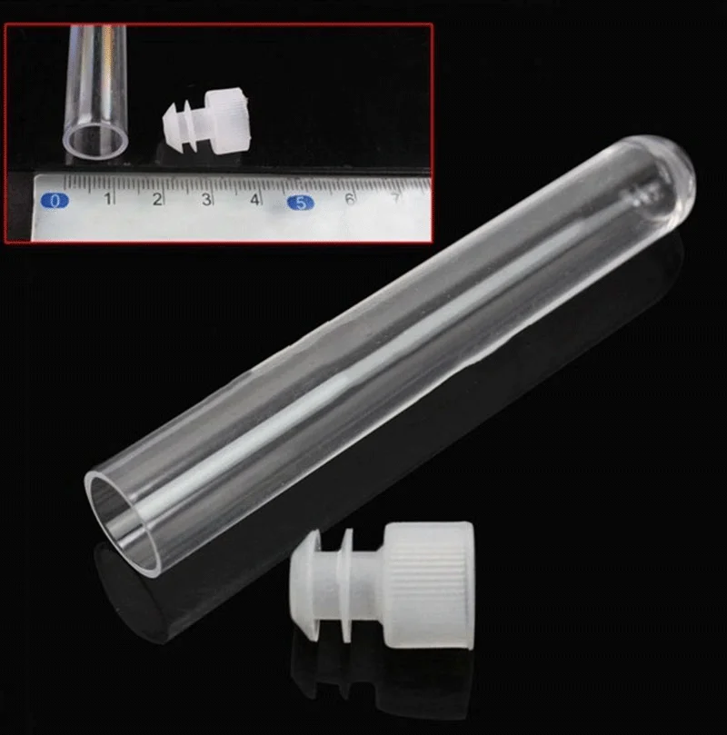 10Pcs 12x100mm Clear Plastic Test Tubes With Caps Stoppers Lab Test Tubes DIY Handmade Beading Beads Storage Tube Lab tools
