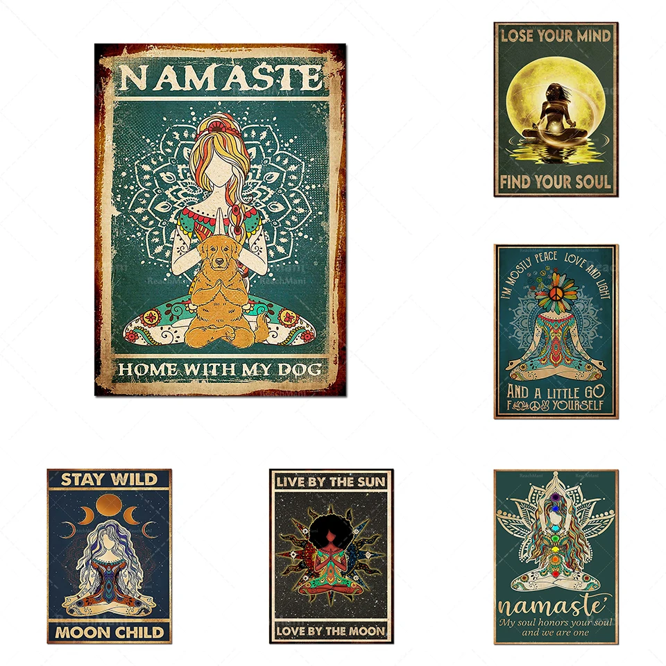 Imagen artística de pared relajada de meditación de estilo nórdico, póster de arte Retro verde azul de Yoga, regalo de decoración para sala de estar y hogar Namaste Yoga Gym