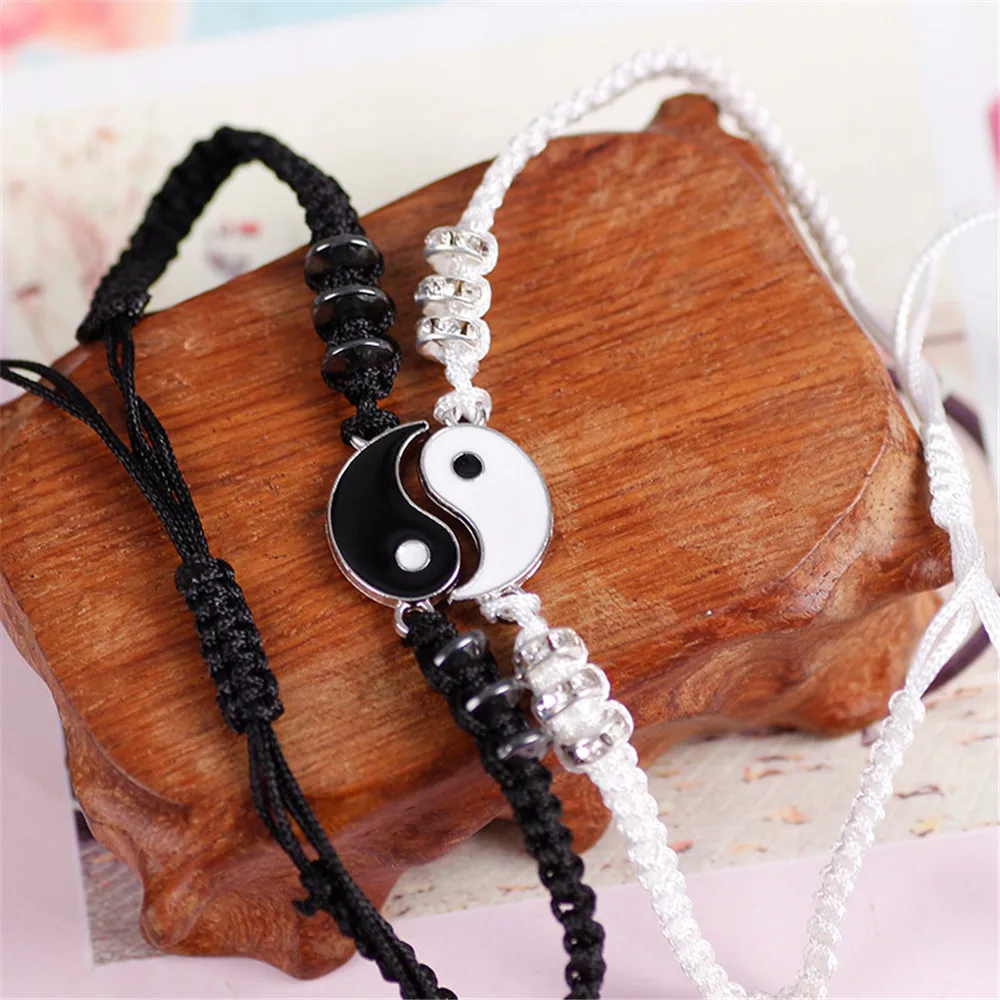 Tai Chi Yin Yang Couple Bracelet for Lover Handmade Woven Baided Rope Adjustable Bracelets Bff Friendship Bangles Jewelry Gift