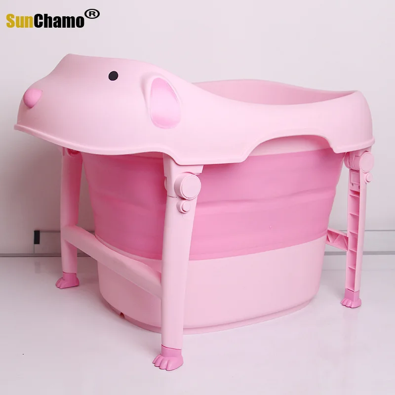 

2022 Fashion Baby Bath Tub Folding Children Bath Tub Security Folding Baby Shower Bathtub Cartoon Dogs Foldable Children Bathtub