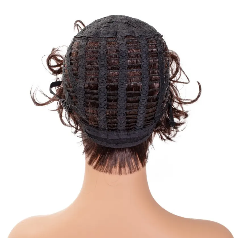 OUCEY-Peluca de cabello sintético resistente al calor para mujer, postizo de pelo falso de aspecto Natural, corte Pixie, color rubio y marrón