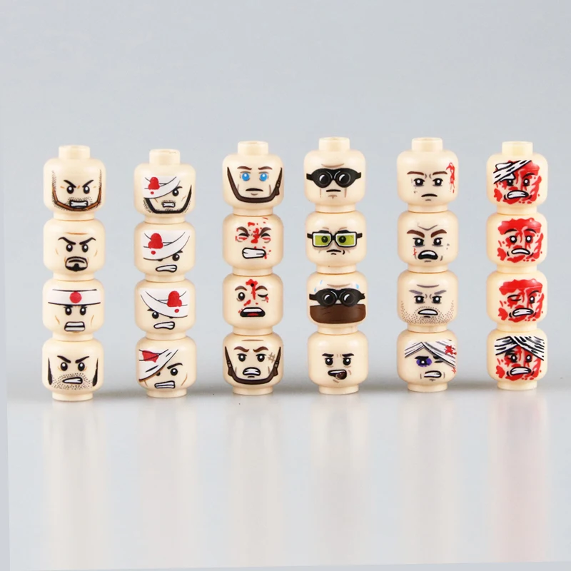 

MOC City Face Heads Accessories Building Blocks Military Injured Minifigs Face Heads Block Military Soldier Figures Parts Blocks