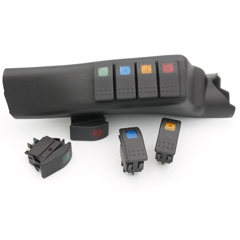 For Jeep for Wrangler JK 2011-2017/2011-2018 Car Left Side A Pillar Switch Pod Panel 4 Boat Rocker Switch Panel Blue/Red Lights