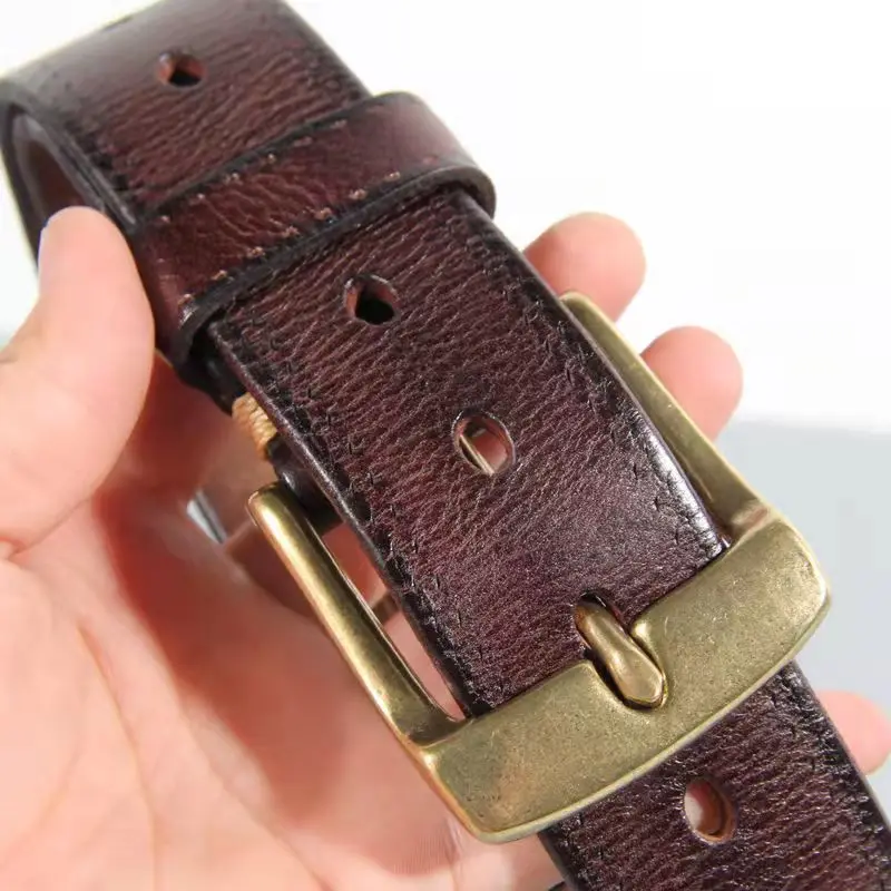 

High Quality Pank Rock Style Leather Men's Belts New Luxury Designer Copper Buckle Strap Male Jeans For Man Cowboy Cowhide Belt