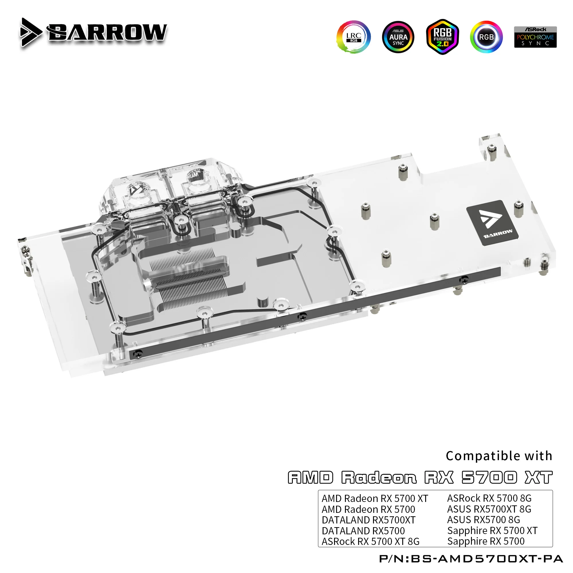 Barrow GPU Water Block For AMD Founder Edition Radeon RX5700XT/RX5700 , Video Card Water Cooler Full Cover Radiator