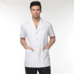 Manteau médical blanc pour hommes, uniforme de Services médicaux, vêtements d'infirmière, manteaux de protection de laboratoire en Polyester à manches courtes