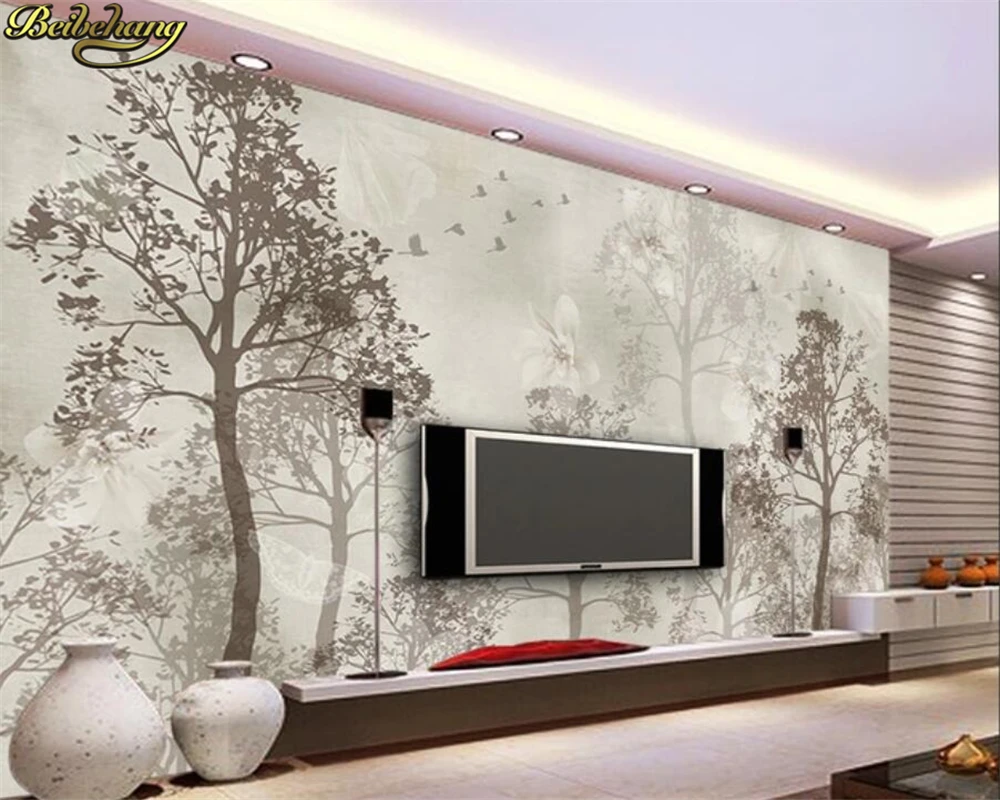 

beibehang Custom 3d wallpaper mural nostalgic abstract woods white flowers butterfly tv background wall paper papel de parede